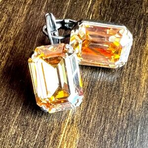 Sabika champagne emerald cut drop earrings